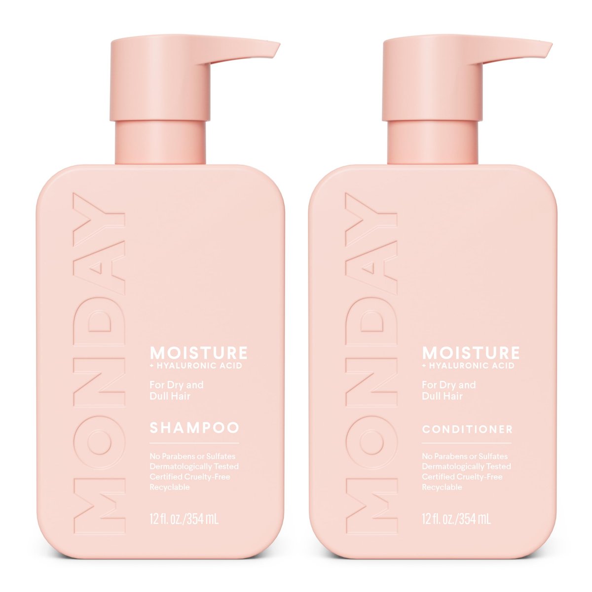 MONDAY HAIRCARE Feuchtigkeitsshampoo + Conditioner Set für trockenes, grobes, gestresstes, frizziges Haar, mit Kokosöl, Reisprotein, Sheabutter und Vitamin E, natürlich, 2 x 355 ml