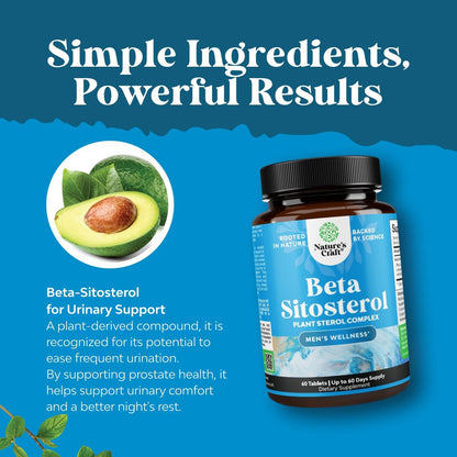 Natures Craft Pflanzensterol-Komplex mit Beta-Sitosterol - 500 mg Beta-Sitosterol, Sterole und Stanole für die Prostata-Unterstützung - Prostata-Gesundheitsergänzung für Männer - 60 Kapseln