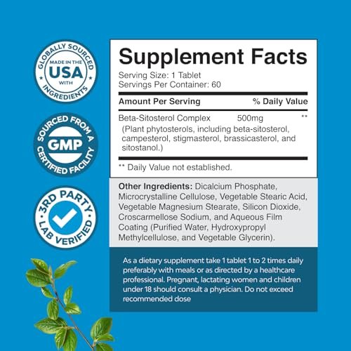 Natures Craft Pflanzensterol-Komplex mit Beta-Sitosterol - 500 mg Beta-Sitosterol, Sterole und Stanole für die Prostata-Unterstützung - Prostata-Gesundheitsergänzung für Männer - 60 Kapseln