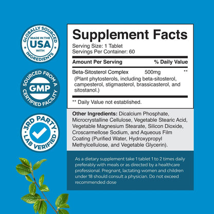 Natures Craft Pflanzensterol-Komplex mit Beta-Sitosterol - 500 mg Beta-Sitosterol, Sterole und Stanole für die Prostata-Unterstützung - Prostata-Gesundheitsergänzung für Männer - 60 Kapseln