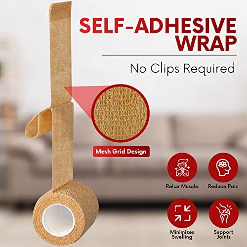 HEALQU Selbstklebender Verbandswickel – 12 Rollen 5 cm x 4,5 m Kohäsives Band für Sport und Athletik – Selbsthaftende medizinische Bandage, flexibel, elastisch für Handgelenk und Knöchel, auch als Tierverband geeignet