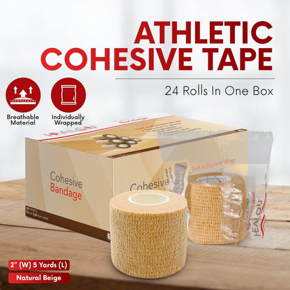 HEALQU Selbstklebender Verbandswickel – 12 Rollen 5 cm x 4,5 m Kohäsives Band für Sport und Athletik – Selbsthaftende medizinische Bandage, flexibel, elastisch für Handgelenk und Knöchel, auch als Tierverband geeignet
