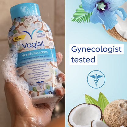 Vagisil Intimwaschgel für die empfindliche Intimhygiene, Scentsitive Düfte, pH-ausgeglichen und gynäkologisch getestet, Kokosnuss-Hibiskus, 12 Fl Oz (3er-Pack)