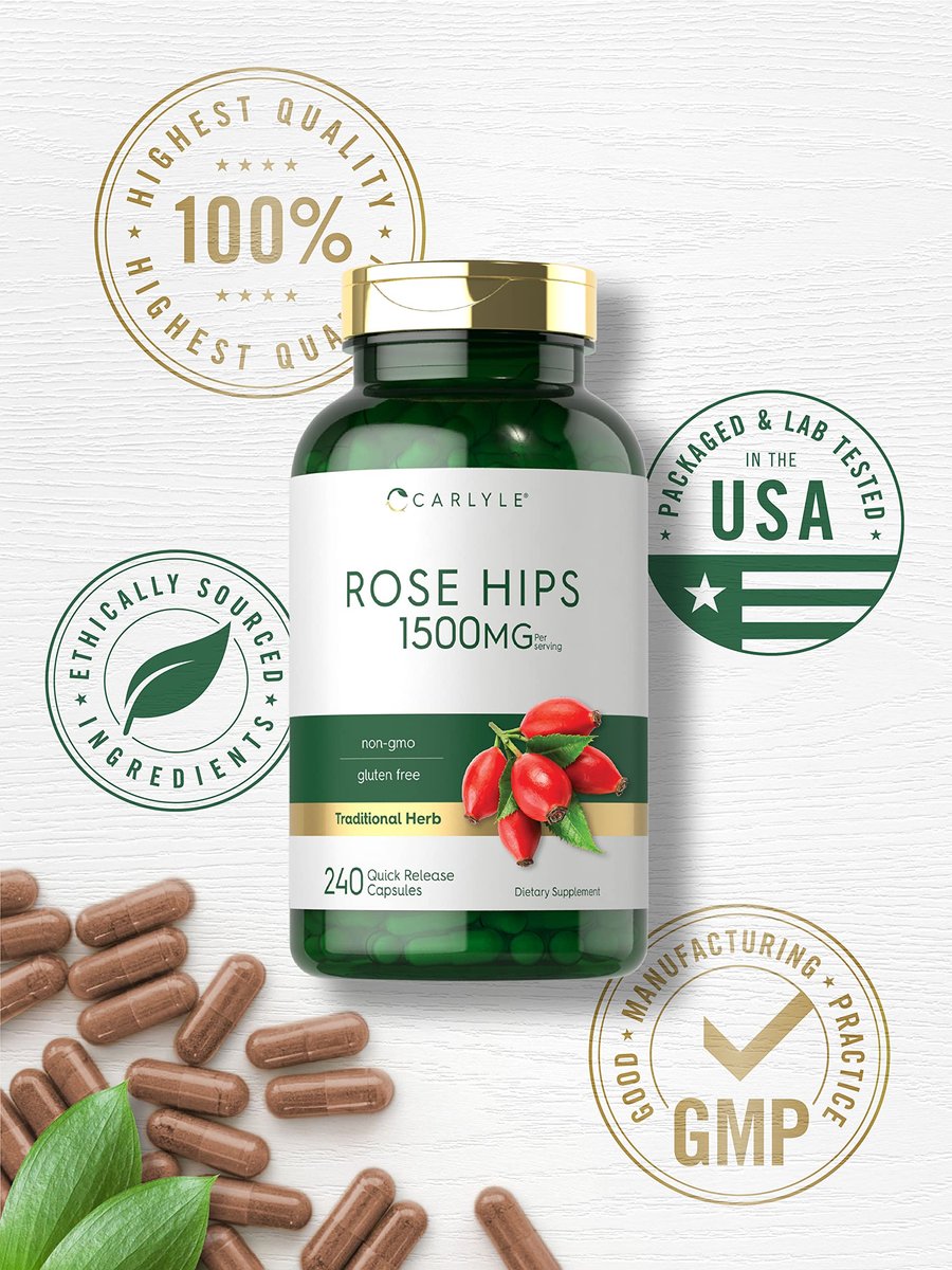 Carlyle Hagebutten | 1500 mg | 240 Kapseln | Nicht-GVO & glutenfreies pflanzliches Nahrungsergänzungsmittel