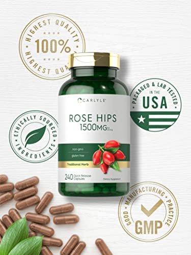 Carlyle Hagebutten | 1500 mg | 240 Kapseln | Nicht-GVO & glutenfreies pflanzliches Nahrungsergänzungsmittel
