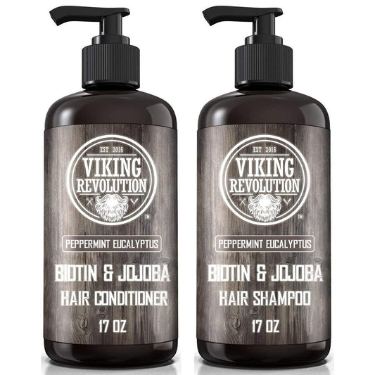 Viking Revolution Biotin Shampoo und Conditioner Set für Männer - Eukalyptus Shampoo und Conditioner mit Jojoba- und Minzöl - Pfefferminzöl Haarconditioner für Männer (17 oz)