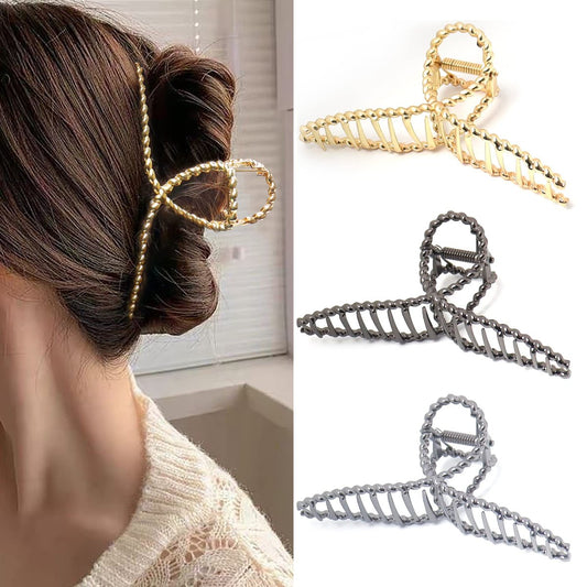 Bphne 3er-Pack Metall-Haarspangen für Frauen, 4,5 Zoll Große Antirutsch-Krallenspangen mit Starkem Halt, Schwere Haarklammern für Dickes Haar, Gold Silber Schwarz, Modisches Haar-Accessoire-Set