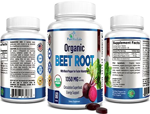 YUMMYVITE Bio Rote Bete Pulver Tabletten - 1350mg mit Schwarzem Pfeffer für schnellere Absorption - Steigert Stickstoffmonoxid für Energie und Ausdauer - 60 Tabletten