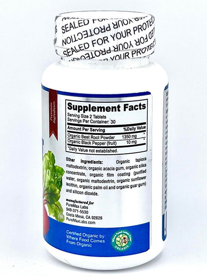 YUMMYVITE Bio Rote Bete Pulver Tabletten - 1350mg mit Schwarzem Pfeffer für schnellere Absorption - Steigert Stickstoffmonoxid für Energie und Ausdauer - 60 Tabletten