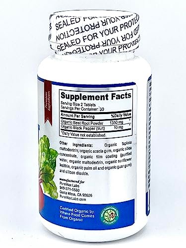 YUMMYVITE Bio Rote Bete Pulver Tabletten - 1350mg mit Schwarzem Pfeffer für schnellere Absorption - Steigert Stickstoffmonoxid für Energie und Ausdauer - 60 Tabletten