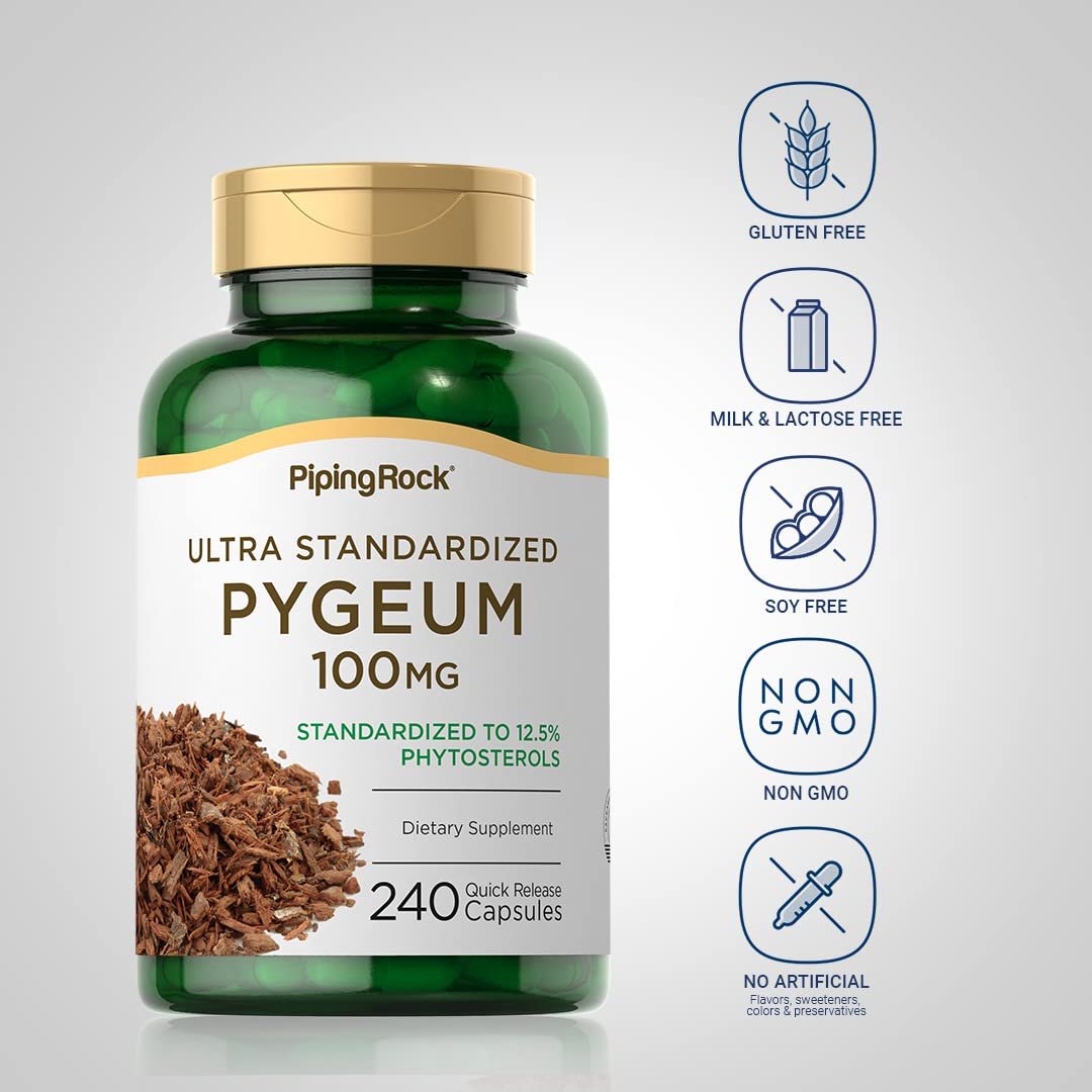 Piping Rock Pygeum 100 mg | 240 Kapseln | Extrakt aus Pygeum africanum Rinde | Standardisierte Phytosterine | Nahrungsergänzung für Männer & Frauen | Non-GMO & Glutenfrei