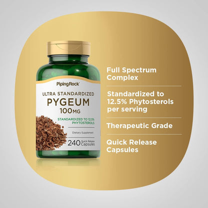 Piping Rock Pygeum 100 mg | 240 Kapseln | Extrakt aus Pygeum africanum Rinde | Standardisierte Phytosterine | Nahrungsergänzung für Männer & Frauen | Non-GMO & Glutenfrei
