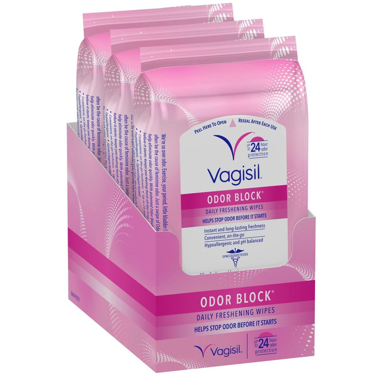 Vagisil Odor Block Tücher für tägliche Frische – 20 Tücher (3er-Pack) – Gynäkologisch getestet & hypoallergen