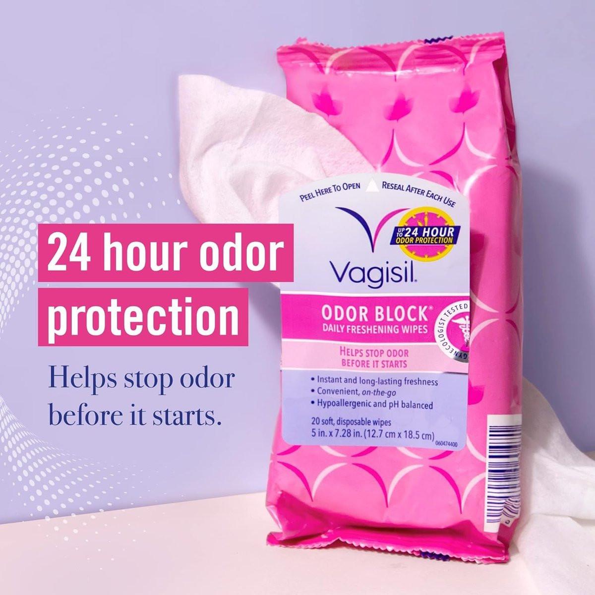 Vagisil Odor Block Tücher für tägliche Frische – 20 Tücher (3er-Pack) – Gynäkologisch getestet & hypoallergen