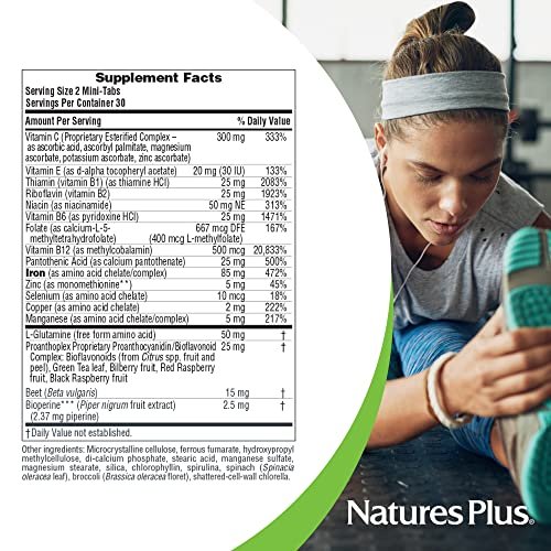 NaturesPlus Hema-Plex Eisen – 60 Mini-Tabletten mit langsamer Freisetzung – 85 mg cheliertes Eisen – Für die Blutgesundheit – mit Vitamin C & Bioflavonoiden – Vegan, glutenfrei – 30 Portionen