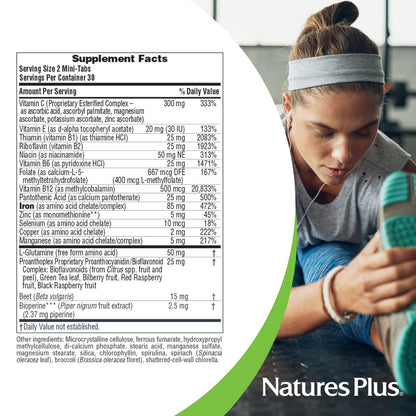 NaturesPlus Hema-Plex Eisen – 60 Mini-Tabletten mit langsamer Freisetzung – 85 mg cheliertes Eisen – Für die Blutgesundheit – mit Vitamin C & Bioflavonoiden – Vegan, glutenfrei – 30 Portionen