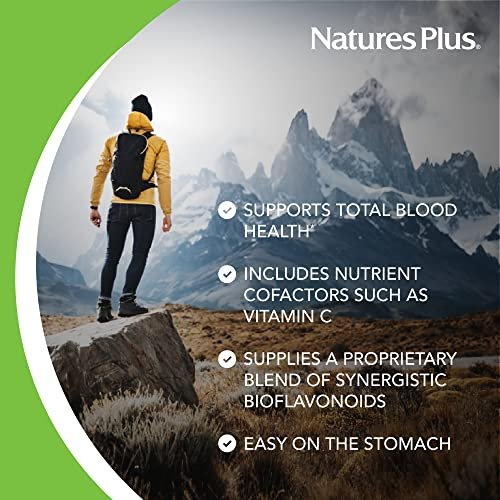 NaturesPlus Hema-Plex Eisen – 60 Mini-Tabletten mit langsamer Freisetzung – 85 mg cheliertes Eisen – Für die Blutgesundheit – mit Vitamin C & Bioflavonoiden – Vegan, glutenfrei – 30 Portionen