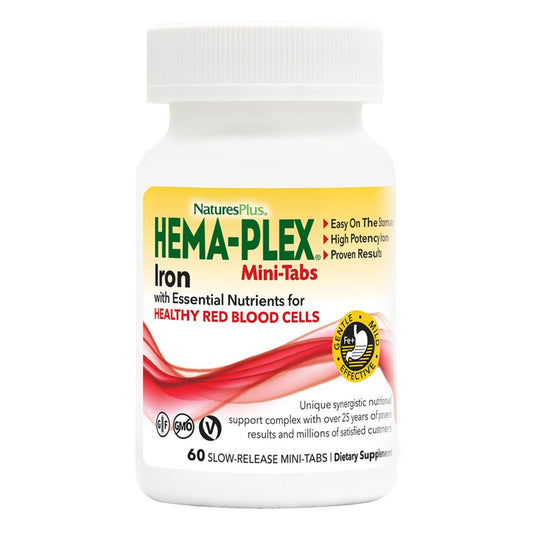 NaturesPlus Hema-Plex Eisen – 60 Mini-Tabletten mit langsamer Freisetzung – 85 mg cheliertes Eisen – Für die Blutgesundheit – mit Vitamin C & Bioflavonoiden – Vegan, glutenfrei – 30 Portionen