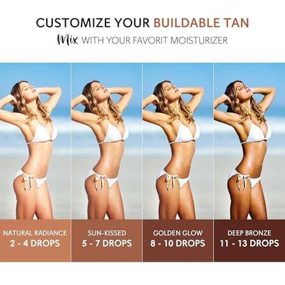 Glossiva Selbstbräuner-Tropfen – Sonnenlose Bräune für einen sonnengeküssten Teint – Beauty Hautselbstbräuner – Allmählicher Glow für Gesicht und Körper – Hält bis zu einer Woche, 30 ml
