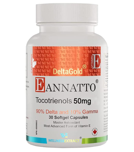 WELLNESS EXTRACT Eannatto Tocotrienole Deltagold Vitamin E Nahrungsergänzungsmittel, Weichkapseln, Tocopherolfrei, Nicht-GVO, Glutenfrei & Antioxidans (50 mg, 30 Weichkapseln)