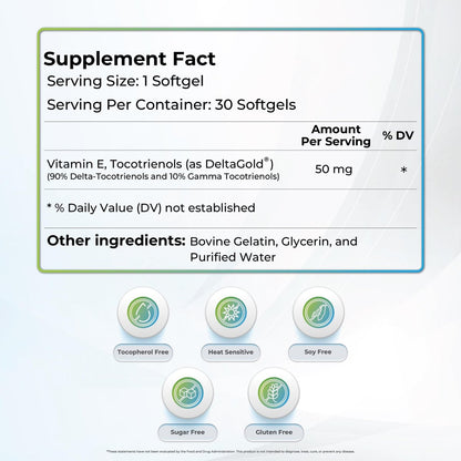 WELLNESS EXTRACT Eannatto Tocotrienole Deltagold Vitamin E Nahrungsergänzungsmittel, Weichkapseln, Tocopherolfrei, Nicht-GVO, Glutenfrei & Antioxidans (50 mg, 30 Weichkapseln)