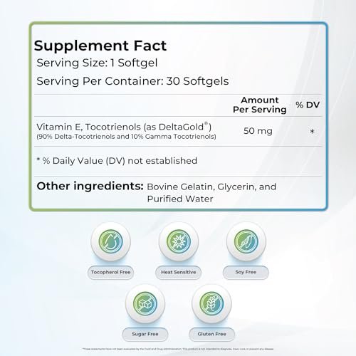 WELLNESS EXTRACT Eannatto Tocotrienole Deltagold Vitamin E Nahrungsergänzungsmittel, Weichkapseln, Tocopherolfrei, Nicht-GVO, Glutenfrei & Antioxidans (50 mg, 30 Weichkapseln)
