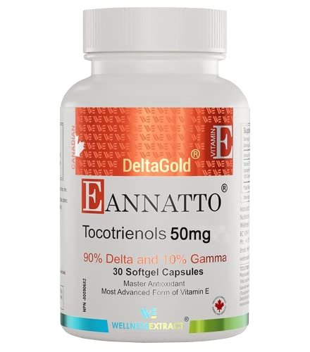 WELLNESS EXTRACT Eannatto Tocotrienole Deltagold Vitamin E Nahrungsergänzungsmittel, Weichkapseln, Tocopherolfrei, Nicht-GVO, Glutenfrei & Antioxidans (50 mg, 30 Weichkapseln)
