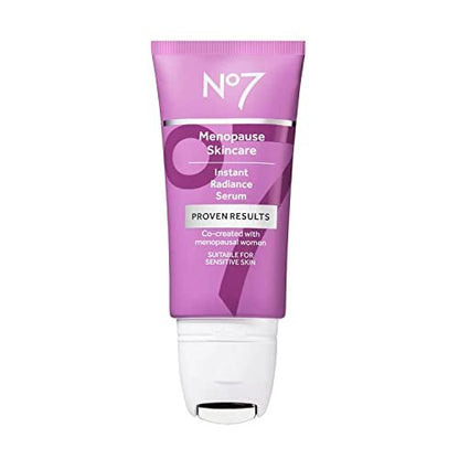 No7 Menopause Hautpflege Instant Radiance Serum – Feuchtigkeitsspendendes Gesichtsserum mit Hyaluronsäure + Kollagenpeptiden für festere, gesünder aussehende Haut – mit kühlendem Applikator (30 ml)