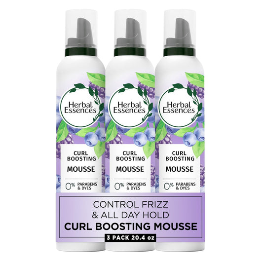Herbal Essences Curl Boosting Mousse – Lockenmousse für definierte Locken & Wellen, Frizz-Kontrolle, langanhaltender Halt, Beerenduft, ohne Parabene & Farbstoffe, tierversuchsfrei, 3er-Pack à 200 ml