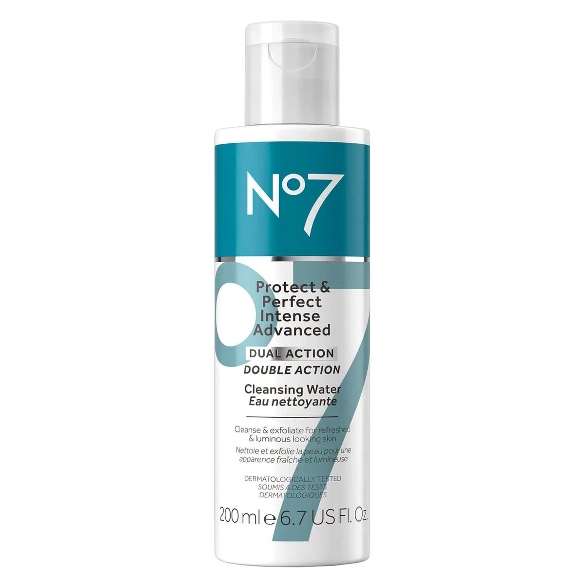 No7 Protect & Perfect Intense Advanced Reinigungswasser – 2-in-1 Gesichtsreiniger und Make-up-Entferner mit natürlichem AHA-Peeling für glattere, strahlendere Haut (200 ml)