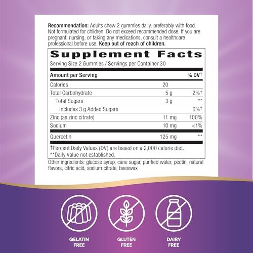 Nature's Way Quercetin Gummies mit Zink – Immunabwehr & Antioxidantien, Zitronengeschmack, 60 Gummis (Verpackung kann variieren)