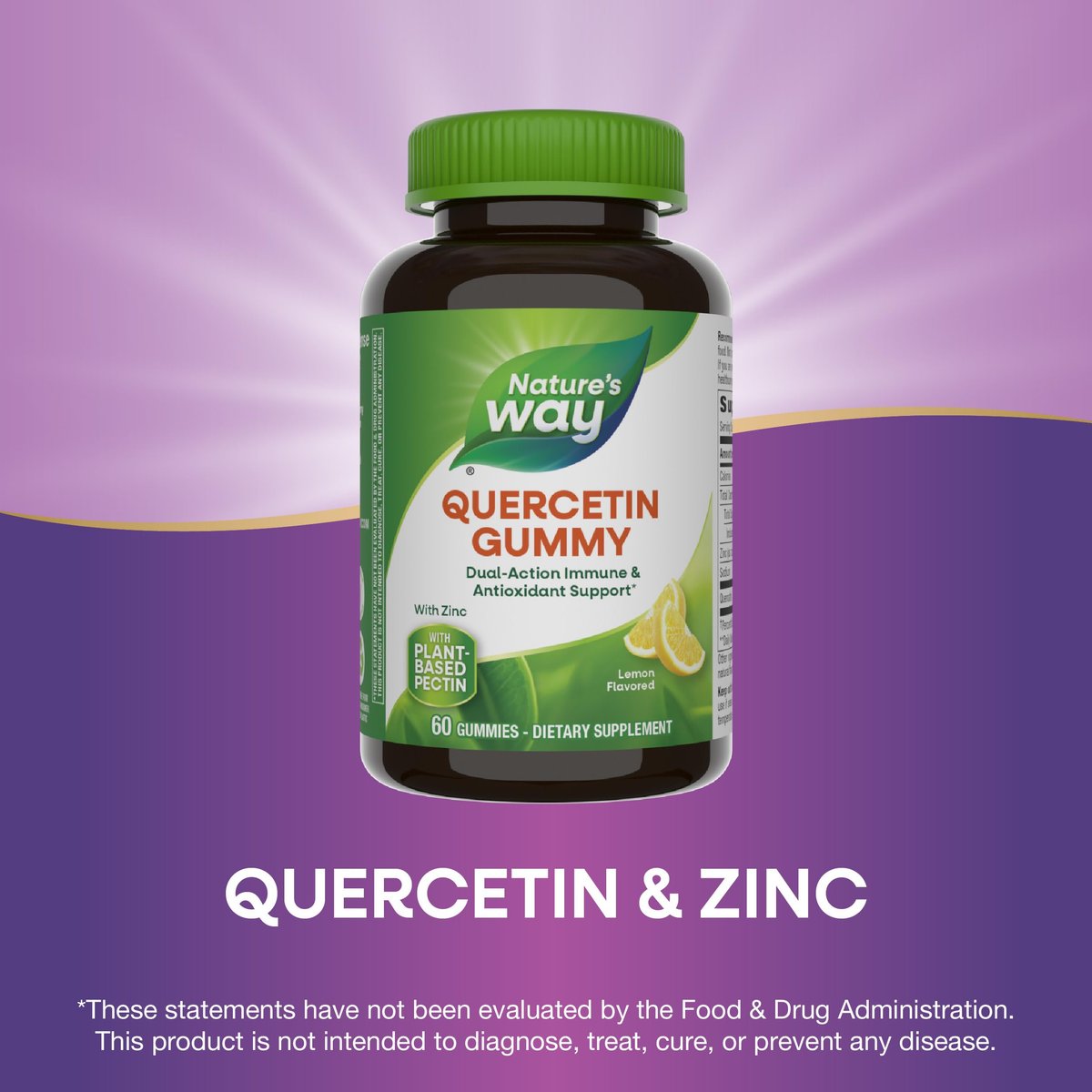 Nature's Way Quercetin Gummies mit Zink – Immunabwehr & Antioxidantien, Zitronengeschmack, 60 Gummis (Verpackung kann variieren)