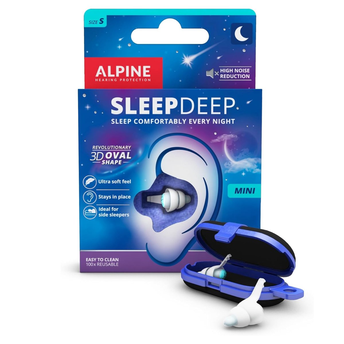 Alpine SleepDeep Mini - Weiche Ohrstöpsel für Schlaf und Konzentration - Neue 3D-ovale Form und geräuschreduzierendes Gel für bessere Dämpfung - 27 dB - Ideal für Seitenschläfer - 1 Paar wiederverwendbar: Größe S