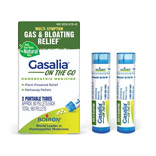 Boiron Gasalia – Reisegröße zur Linderung von Gasdruck, Bauchschmerzen, Blähungen und Unwohlsein – 2 x 80 Kügelchen