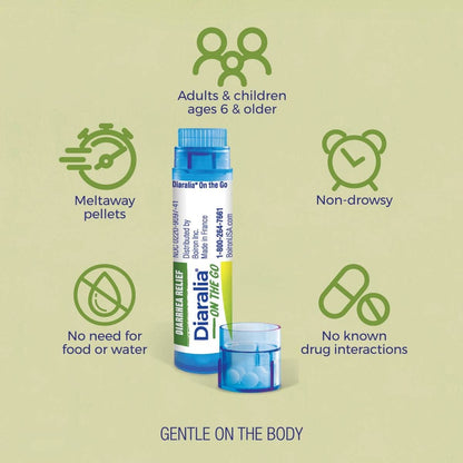 Boiron Diaralia On The Go – Reisedurchfallmittel gegen Durchfall, Blähungen, Bauchschmerzen und Reisedurchfall – 2 Packungen (160 Kügelchen)