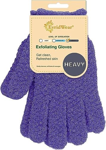 Evridwear Peeling-Handschuh für Körper – Sanfte Tiefenpeeling-Fäustlinge für trockene & empfindliche Haut mit Aufhängeöse (Lila, Tiefenpeeling)