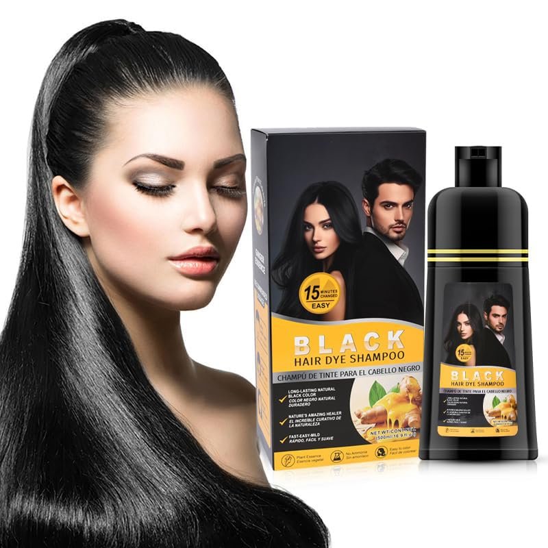Gegong Ingwer-Schwarzhaar-Shampoo 500ml – Natürliches Färbeshampoo für dunkles Haar, 2-in-1 Semi-Permanent, hält bis zu 30 Tage, in 5 Minuten anwendbar