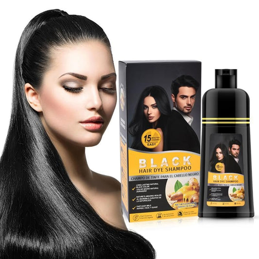 Gegong Ingwer-Schwarzhaar-Shampoo 500ml – Natürliches Färbeshampoo für dunkles Haar, 2-in-1 Semi-Permanent, hält bis zu 30 Tage, in 5 Minuten anwendbar