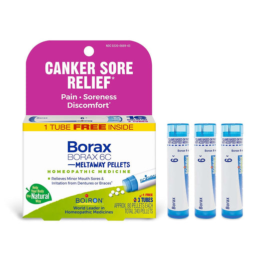 Boiron Borax 6C Homöopathisches Arzneimittel zur Linderung von Aphten, Schmerzen, Wundsein oder Unwohlsein – 3 Stück (240 Kügelchen)