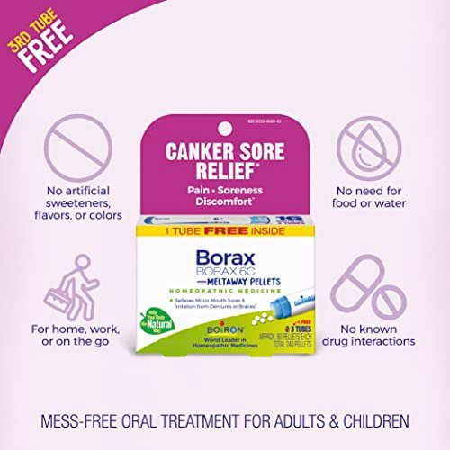 Boiron Borax 6C Homöopathisches Arzneimittel zur Linderung von Aphten, Schmerzen, Wundsein oder Unwohlsein – 3 Stück (240 Kügelchen)