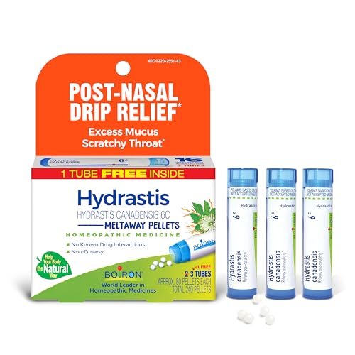 Boiron Hydrastis Canadensis 6C Homöopathisches Mittel gegen postnasalen Tropf, überschüssigen Schleim, kratzigen Hals – 3 Packungen (240 Kügelchen)