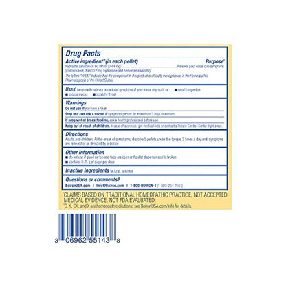 Boiron Hydrastis Canadensis 6C Homöopathisches Mittel gegen postnasalen Tropf, überschüssigen Schleim, kratzigen Hals – 3 Packungen (240 Kügelchen)
