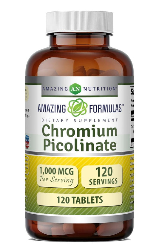 Amazing Formulas Chrompicolinat 1000 µg – 120 Tabletten, Nicht-GVO, Glutenfrei, Hergestellt in USA