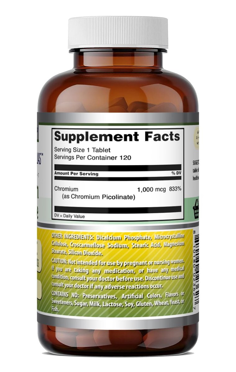 Amazing Formulas Chrompicolinat 1000 µg – 120 Tabletten, Nicht-GVO, Glutenfrei, Hergestellt in USA