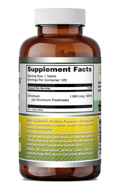 Amazing Formulas Chrompicolinat 1000 µg – 120 Tabletten, Nicht-GVO, Glutenfrei, Hergestellt in USA