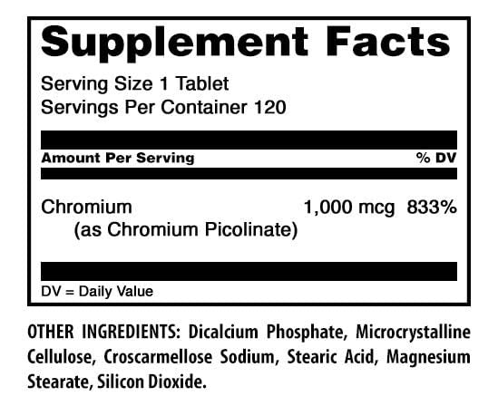 Amazing Formulas Chrompicolinat 1000 µg – 120 Tabletten, Nicht-GVO, Glutenfrei, Hergestellt in USA