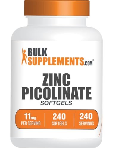 BulkSupplements.com Zinkpicolinat Weichkapseln – Zink 11 mg, Immununterstützung, glutenfrei – 1 Kapsel pro Portion, 240 Stück (1er Pack)