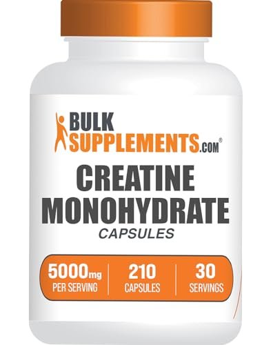 BulkSupplements.com Kreatin-Monohydrat Kapseln – Mikronisiertes Kreatin-Monohydrat, Sporternährung – 7 Kapseln pro Portion, 5000 mg, glutenfrei, 210 Stück (1er-Pack)