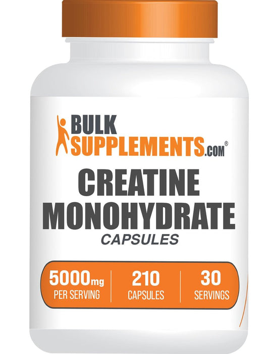 BulkSupplements.com Kreatin-Monohydrat Kapseln – Mikronisiertes Kreatin-Monohydrat, Sporternährung – 7 Kapseln pro Portion, 5000 mg, glutenfrei, 210 Stück (1er-Pack)