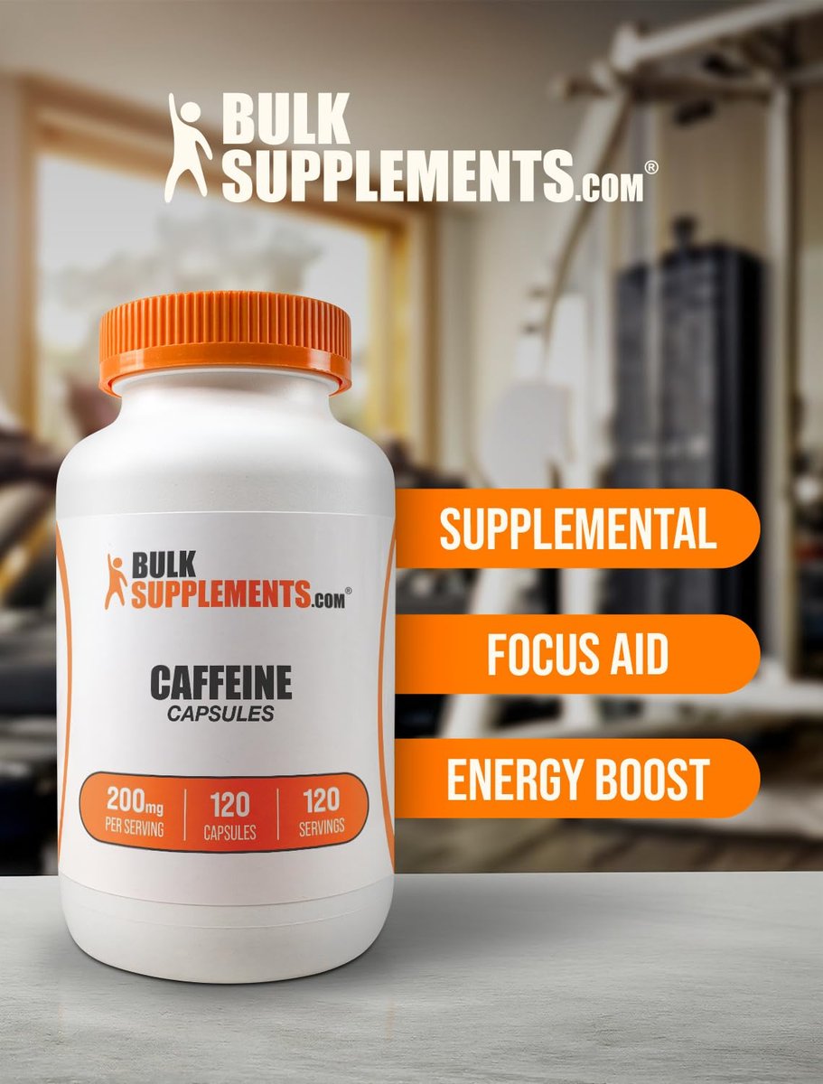 BulkSupplements.com Koffein 200mg Kapseln - Nahrungsergänzungsmittel für Energieboost, Koffein Pillen 200mg - Glutenfrei, 1 Kapsel pro Portion, 120 Stück (1er Pack)